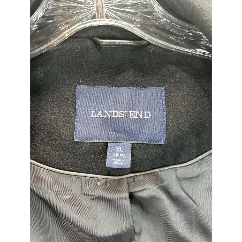 Lands’ End Black Wool Cashmere Blend Overcoat Men’s XL Classic Winter Coat